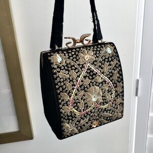 vintage handbag velvet black embroidery art deco